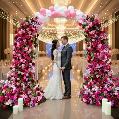 2026 Hot Sale Pink and Hot Pink Horn Arch Wedding Floral Decor Artificial Entrance Arch for Aisle Walkway Party Decoration