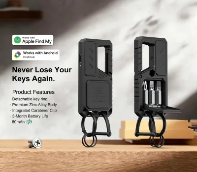 Keychain Locator Tags  Key Tracker Tag  Integrated Carabiner Clip with Screwdrivers Zinc-Alloy Key Tracker for Luggage