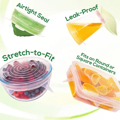 Silicone Kitchenware Set with Universal Food Wrap 6 Sizes Silicone Stretch Cover Cup Lids Pot Lid Meets Most Container Standards