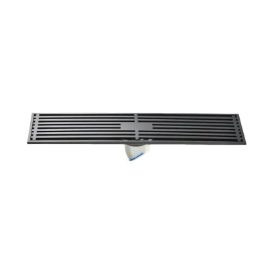 Modern Stainless Steel Floor Drain Matte Black Long Linear Shower Channel Strainer Rectangle Shape Watermark Bathroom Hotel