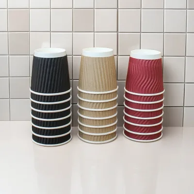 7/8/10/12/14/16/20/22OZ Wave-shaped Wall Cups with Logo Printed Disposable Paper Cups for Coffee