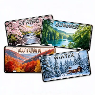 Custom Embossed 3D Aluminum License Plate Spring/Autumn/Winter Mountain Landscape Waterproof Anti-Rust Metal Wall Decor