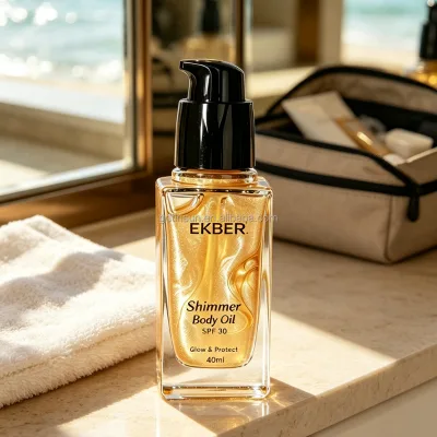 Sunscreen Shimmer Oil Body Face Golden Shimmer Body Oil Skin Glow Vegan Glitter Amber Gold SPF30 Highlighter Body Shimmer Oil