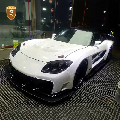 For Mazda RX7 FD3S Car Body Kit Fiberglass Veil Style Front Bumper Side Skirts Hood Wheel Eyebrows Wheel Hub Tail-hood Bodykit