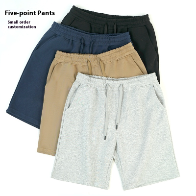 Men's Summer Sports Shorts 250g Chinese Cotton Mid Waist Loose Fit Solid Pattern Drawstring Closure Casual Street Fashion Brand