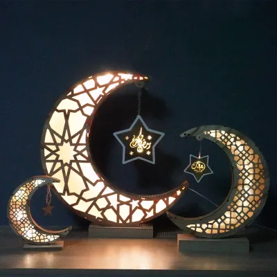Ramadan Wooden Moon Shaped USB Led Night Light Islamic for FestivaI Activity Ramadan Gift