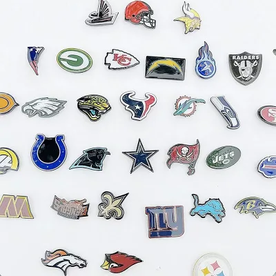 Best-Selling NFL Sports Enamel Pin American Football with Team LogoStamped Metal Design Black Nickel Plating Iron-On Backing