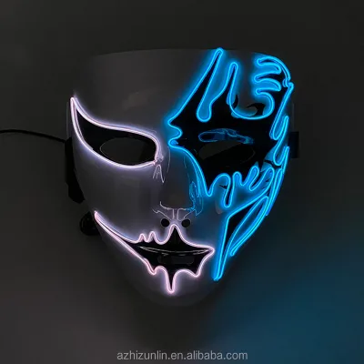 Customization Halloween PVC Black Glowing Devil Horror Mask Anonymous Face EL Wire Party Carnival Glow Dark AA Battery Steady