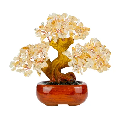 Feng Shui Natural Crystal Money Tree - Handmade Resin Base Home Decoration & Gift for Wealth Luck
