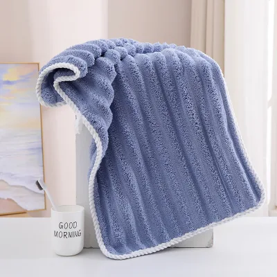 Wholesale Fast Drying Coral Velvet Bath Hand Towel Striped Microfiber Cotton for Adults Household Bath Accessory