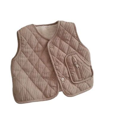 Pocket Cotton Knitted Kids Life Vest Single Breasted Fall Winter Reversible Toddler Kids Vest