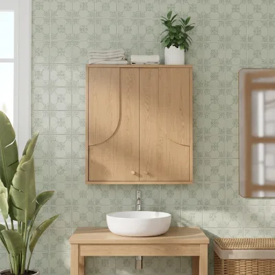 Modern Home Furniture Bathroom Wall Cabinet Geometric Curved Door Design Adjustable Shelf for Toilet Laundry Apartment Storage