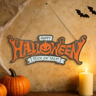 Wooden Customizable Halloween Door Decoration Featuring an Eerie Orange Pumpkin Trick or Perfect for Home Party Decor