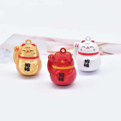 Copper Lucky Cat Pendant Cartoon Jingle Bells Fortune Cat Ornament Pendant Cartoon Bell