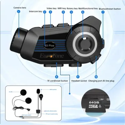 New Helmet for Intercom Headset 2K Camera IP67 Waterproof 80 Hours Music Time 3-Rider Multiplayer Intercom Noise Canceling