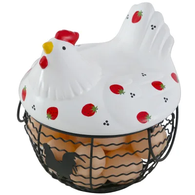 Cute Chicken Shaped Egg Basket Ceramic Rattan Egg Chair Shaped Fruit Basket