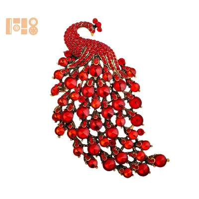 High Quality Vintage Style Big Rhinestone Peacock Brooches Women