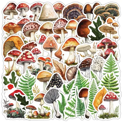 50Pcs Cartoon Mushroom Forest Decorative Stickers for Laptop Decor Plant Sticker