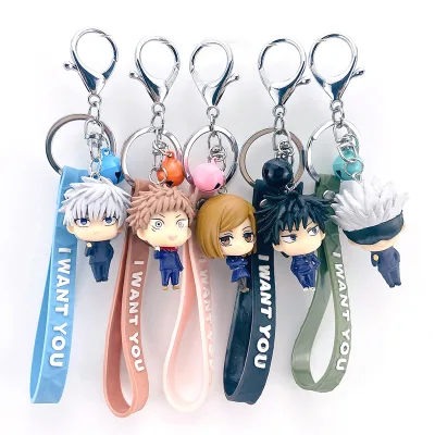 5 Colors in One Set Anime JJK 3D PVC Key Chain With Bell for Backpack Decoration