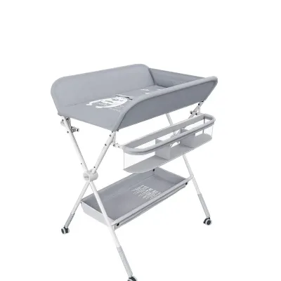 Foldable Baby Changing Table with Wheels Newborn Infant Nursing Table with Safety Belt