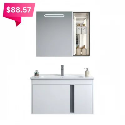 80cm Modern Luxury Single Basin Cabinet Sink Wall-Mounted Solid Wood Storage Bathroom Vanities Marble Counter Hand Wash Basin