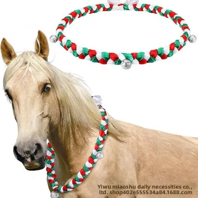 Christmas Horse Halter Neck Wreath with Sleigh Bell Festive Party & Parade Decorations Polyester 130*4cm