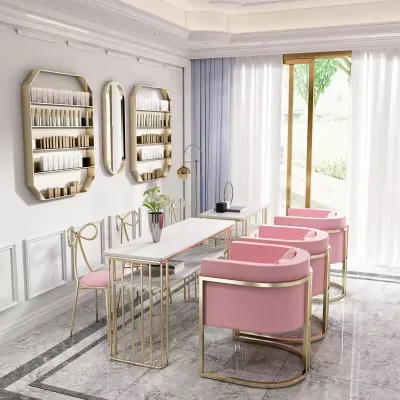 Modern Metal Stainless Steel Gold Marble Manicure Table with Chairs Can Be Customized Color for Nail Shop