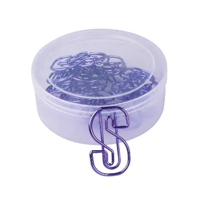 20pcs Purple Alphabet S Paper Clips in Clear Box Funny Cute Bookmarks Planner Metal Clip