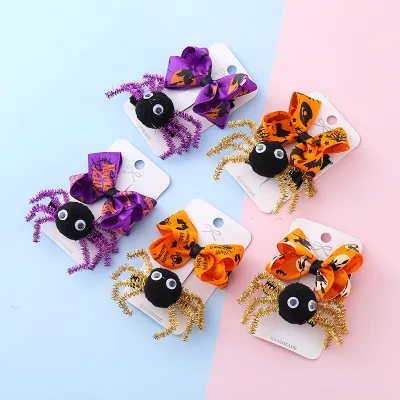 Wholesale Three-Dimensional Spider Bow Hair Clips Quirky Cross-Border Halloween Costume Accessory for Children Party
