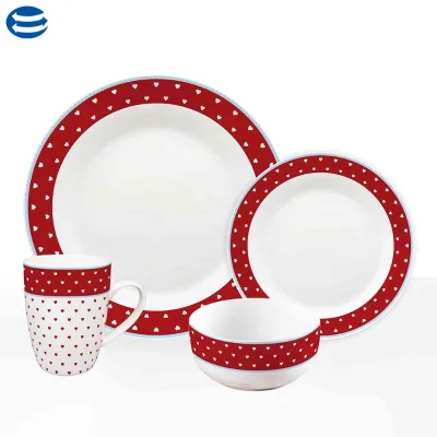 Hot Sale Valentine's Day Plant Pattern Porcelain Dinnerware Sets 16-Piece Food Contact Safe Spoon/Fork/Knife/Chopsticks Kit for