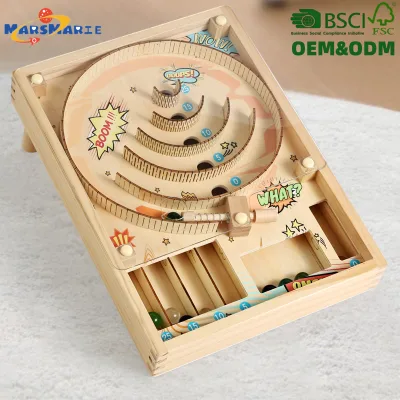 New Design Custom CE CPC Montessori Kid Educational Wooden Acrylic Semicircular Round Pinball Beads Rolling Marble Run Table Toy