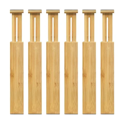 Bamboo Drawer Divider Adjustable Bamboo Cutlery Drawer Organizer Divider Set of 6 Pcs