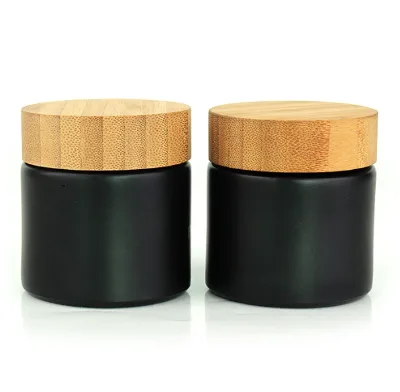 Custom Engraving Carving Logo Child Resistant Glass Jar with Acacia Pine Oak Wood Bamboo Lid