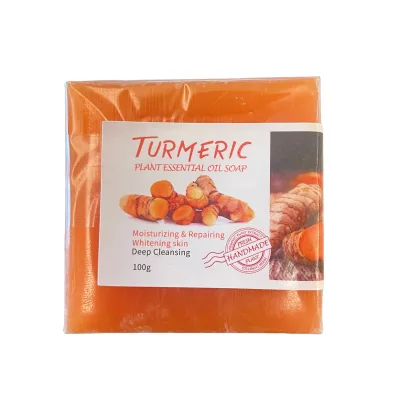 Handmade Essential Oil Soap Cross-Border Export Whitening Bath Soap with Turmeric Ginger Papaya and Olive Oil for Home Use