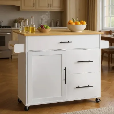Modern Kitchen MDF Mobile Island Folding Telescopic Tabletop Multi-Person Dining Table Living Room Storage Rack 3-Drawer
