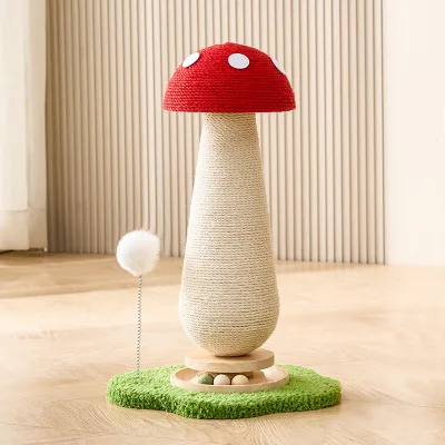 Hot Selling Wood Mushroom Shape Adjustable 4-Level Cat Scratching Natural Cat Tower Cat Tree Scratcher