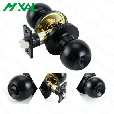 Round lock silver stainless steel wood door handle set for Entry door lock keys