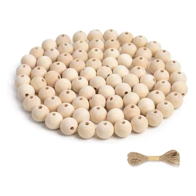 Natural Wood round Ball Beads Rustic Style Loose Wooden Beads with Painted Technique