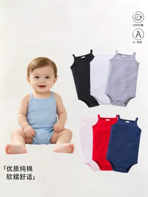 Baby Cotton Square Collar Button Closure Breathable Unisex Style Romper for Summer Daily Wear