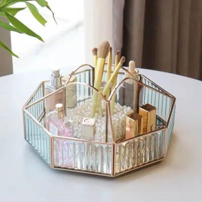 Luxury Cosmetic Storage Box 360 Degree Rotating Makeup Brush Lipstick Glass Box Wholesale