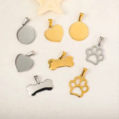 Wholesale 304 Stainless Steel Customization Manual Mirror Polishing Engrave Flat Round Blank Dog Tags Golden Waterproof Pendants