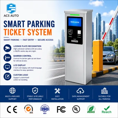 ACS AUTO Smart Parking System Smart Parking Solution with Barrier Gate and Ticket Dispenser Parking Ticket System