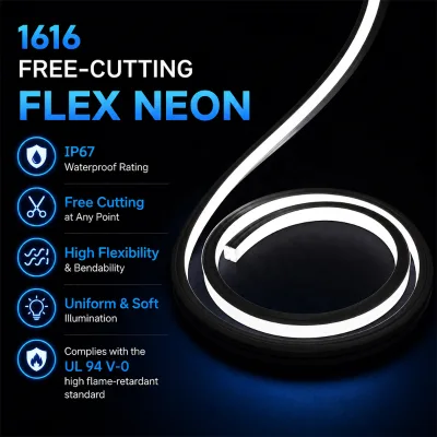 New Arrival Top View Bending Free Cutting LED Neon 16x16mm IP67 Waterproof LED Neon Sign DIY Flex