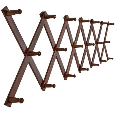 Hat Rack for Wall , Solid Wooden, Modern, Expandable Coat Rack Wall Mount for Coats, Hats, Bags, Baseball Caps, Walnut Color