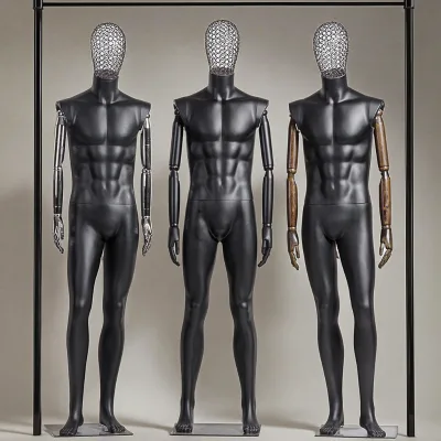 Boutique Flexible Arm Metal Hollow Mannequin Head Men Manikin Dummies Whole Body Matte Black Men Mannequin