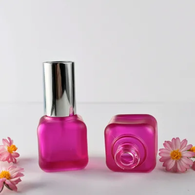 Cosmetic Pink Square Shape Lotion Bottle Frosted Glass Lotion Pump Bottle for Skin Care Cream