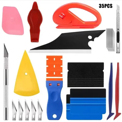 35-Piece Double-Sided Scraper Utility Knife Blade Car Wall Film Application Tool Kit for Vinyl Wrap Car Film Application Tool