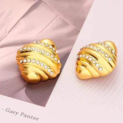 High Fashion Special-Shaped Coat with Creative Croissant Encrusted Knitted Metal Buttons Zinc Alloy Shank Plating Technics