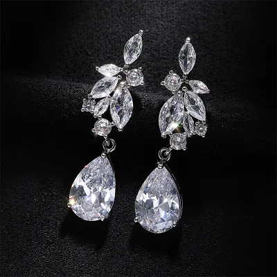 Light Luxury Zircon Bridal Wedding Earrings Fashion Teardrop Drop Earrings Women's Daily Prom Date Party Accessories