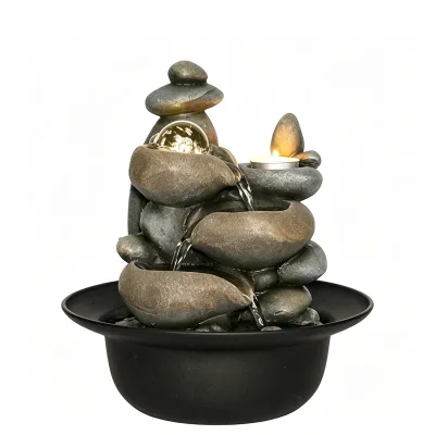 Zen Stacked Stone Tabletop Fountain with Duck Decor Relaxing Water Feature for Home Office Desk Decor